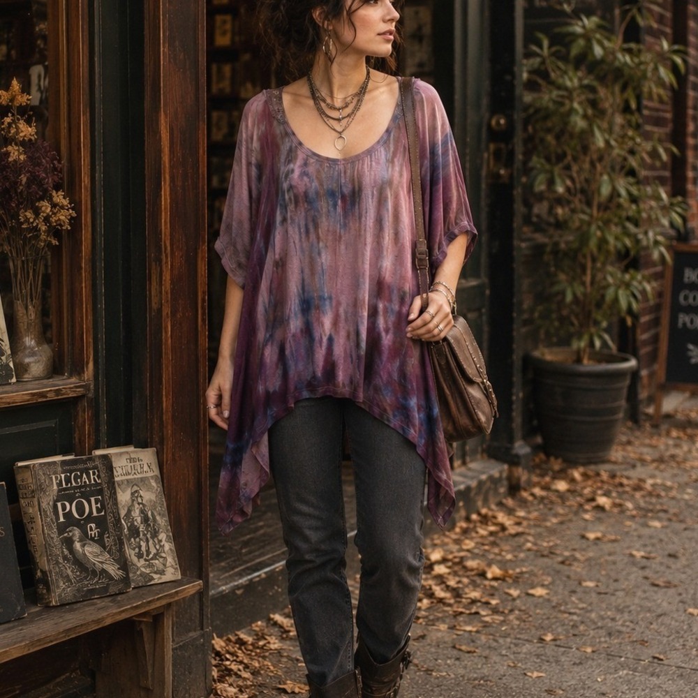 Inspired Tie Dye Crochet Lace Back Top Purple Pink Free Spirit Fairy Grunge